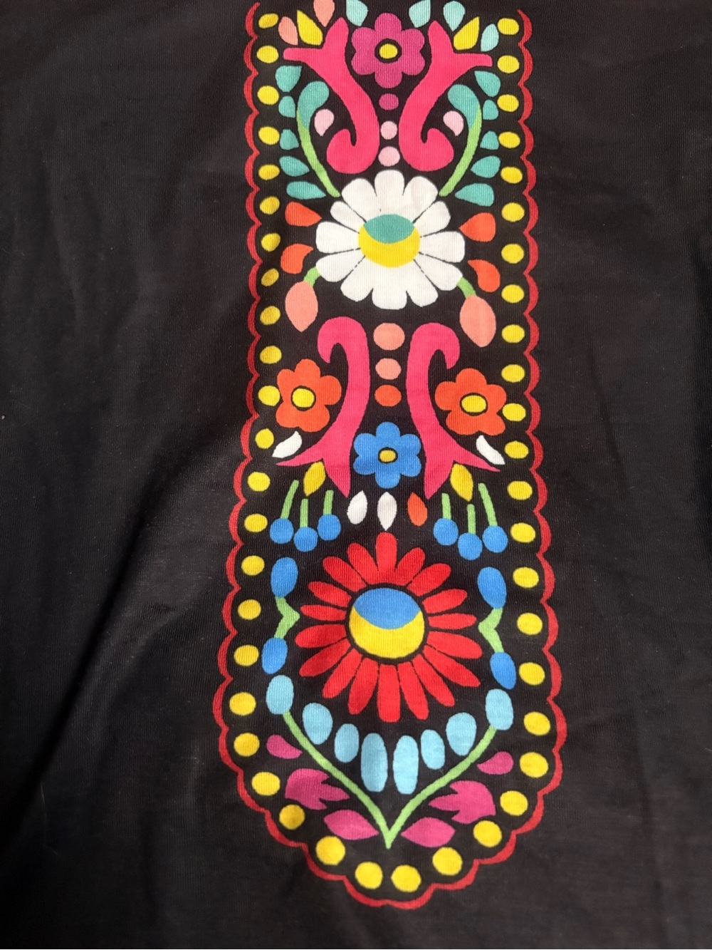 Women's Black Short Sleeve V-Neck Tee with Colorful Floral Print - Picture 6 of 8